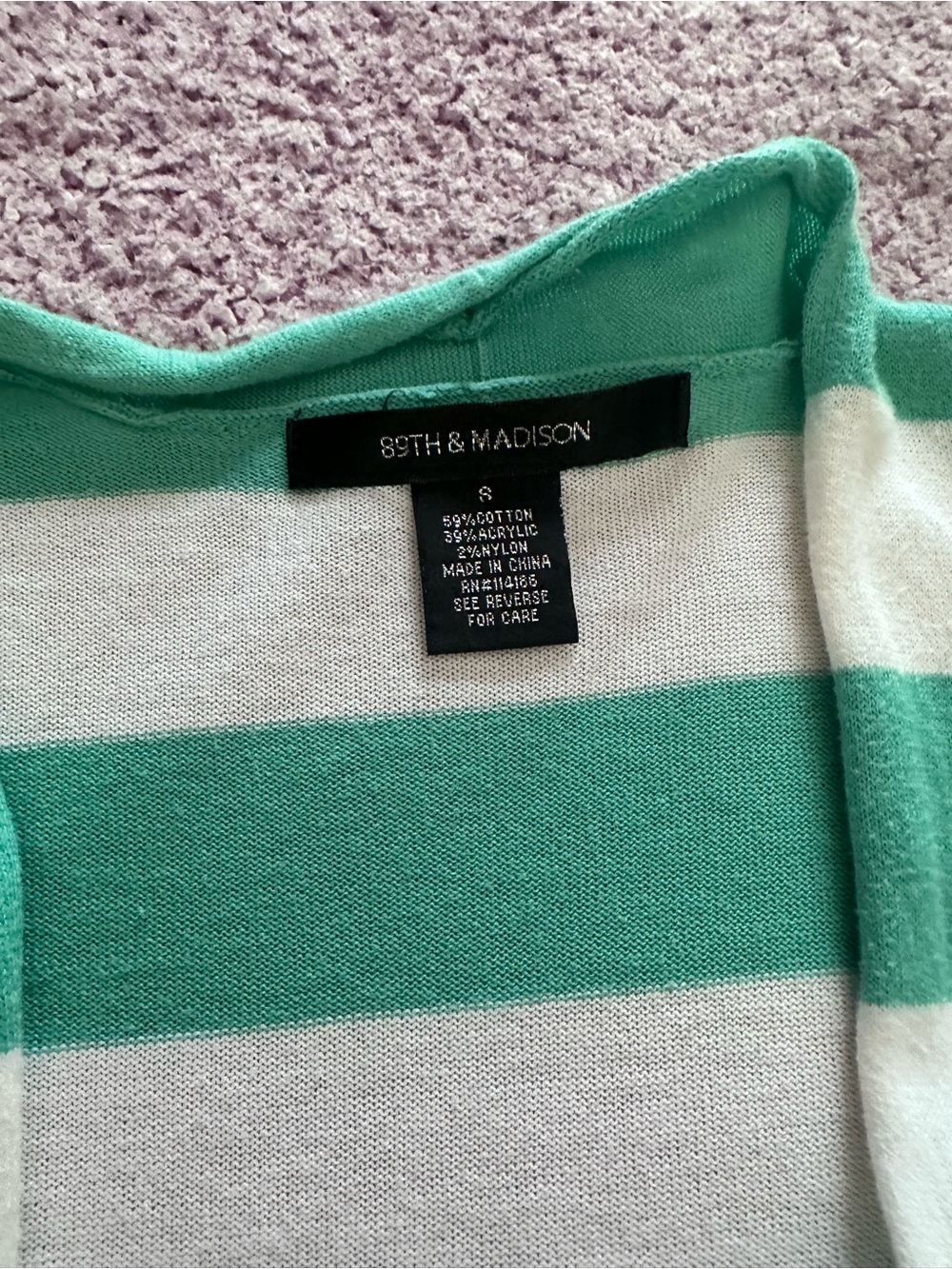 89th & Madison Mint Green and White Striped Open-Front Cardigan - Picture 4 of 4